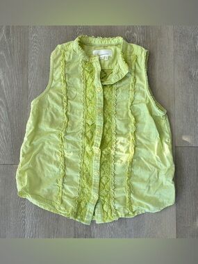 Anthropologie green button up tank Lace boho festival cottagecore 100% cotton
